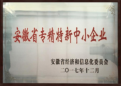 2017年榮獲安徽省專精特新中小企業(yè) 